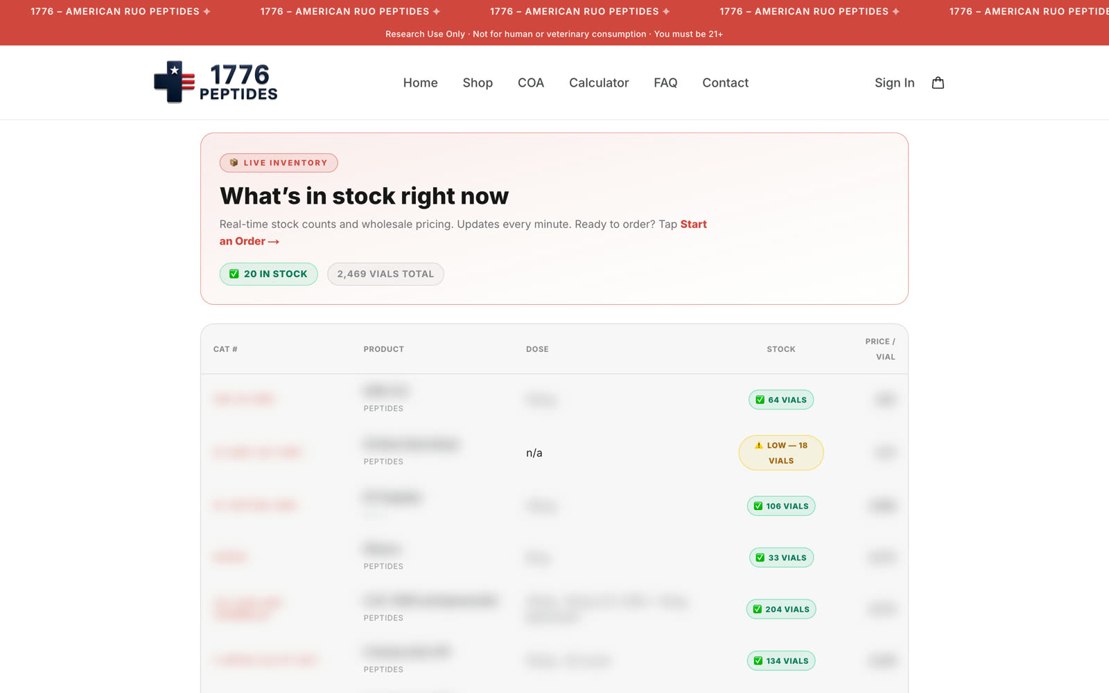 Live inventory with per-item stock counts