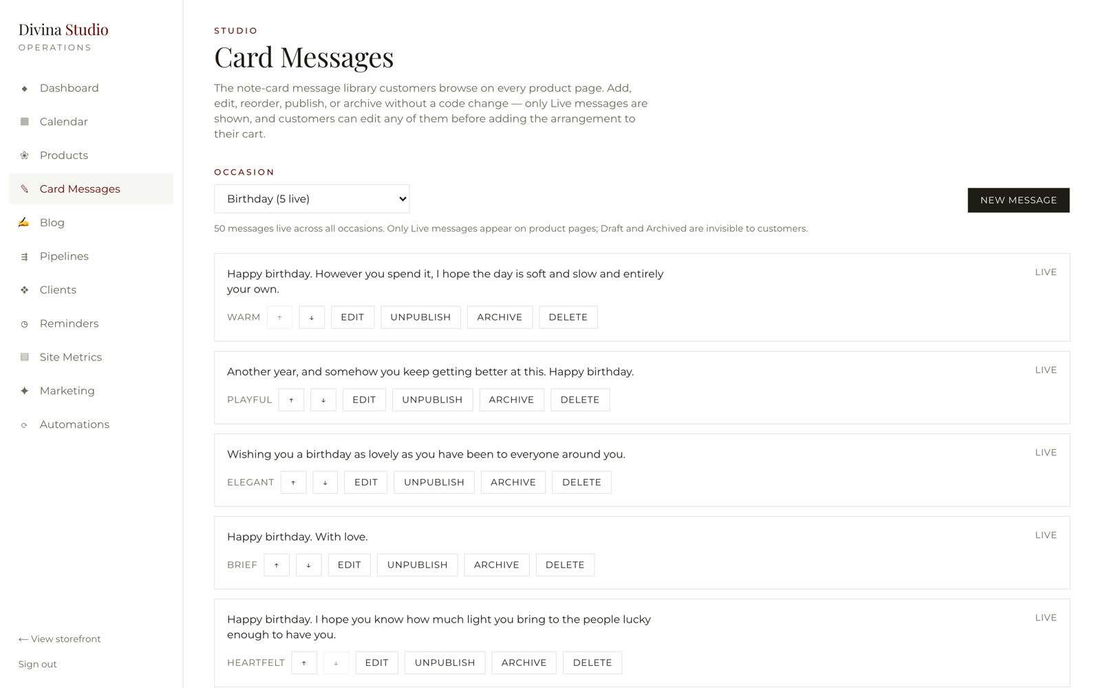 Card messages