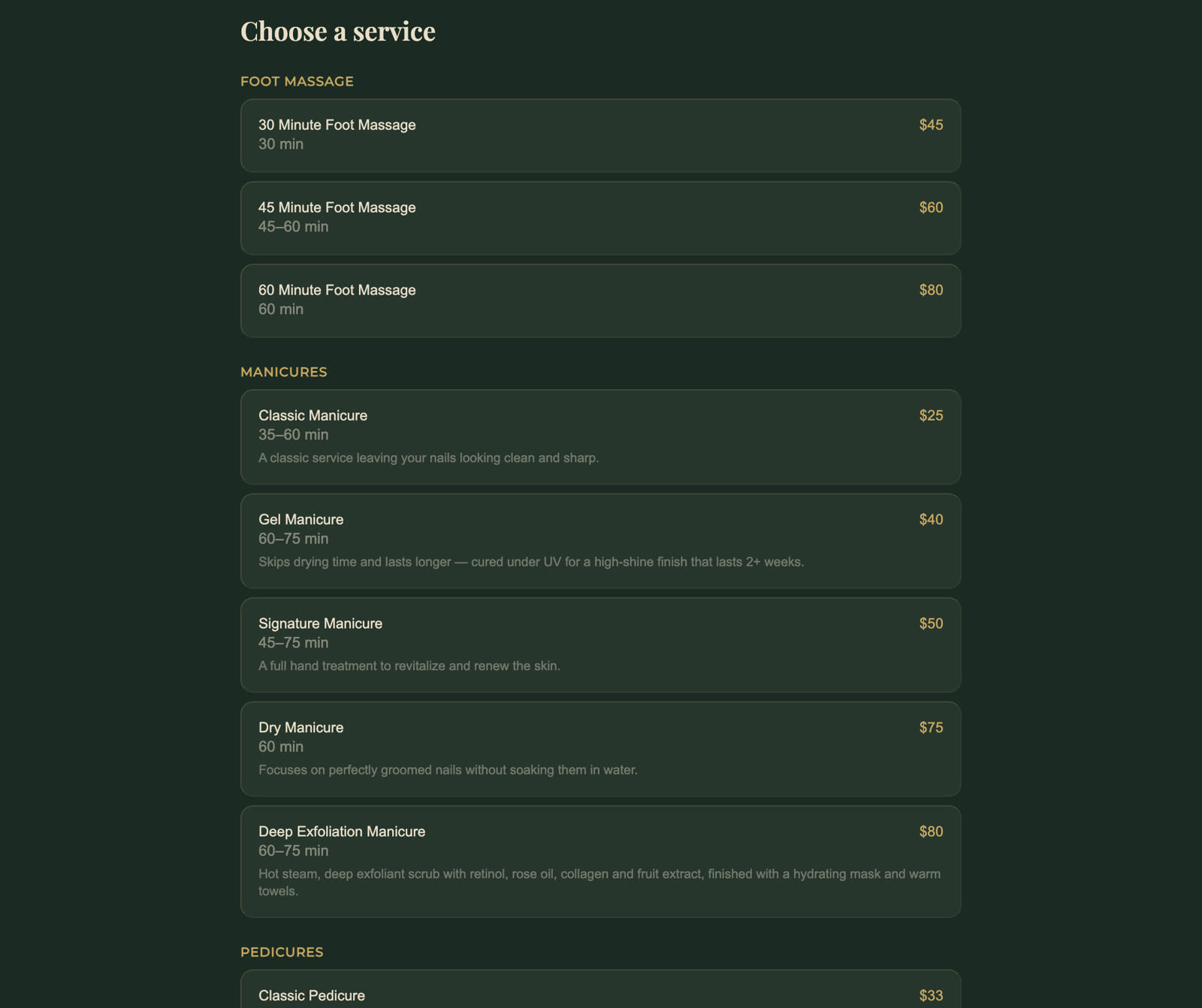 Service menu