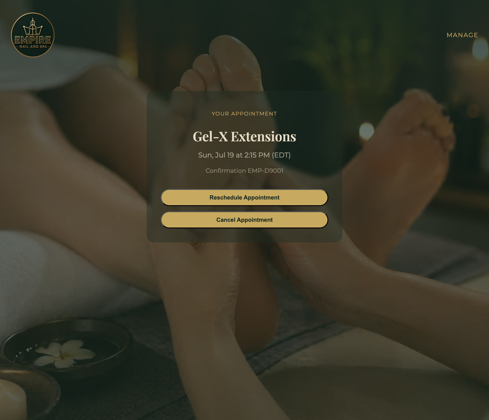 The self-service page — reschedule or cancel your own appointment