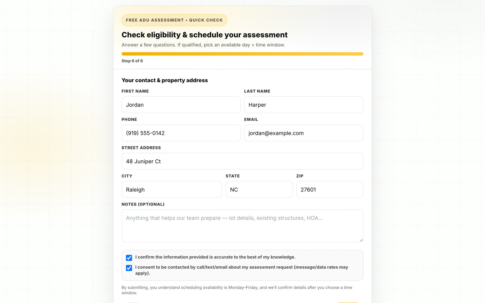 Contact and property address