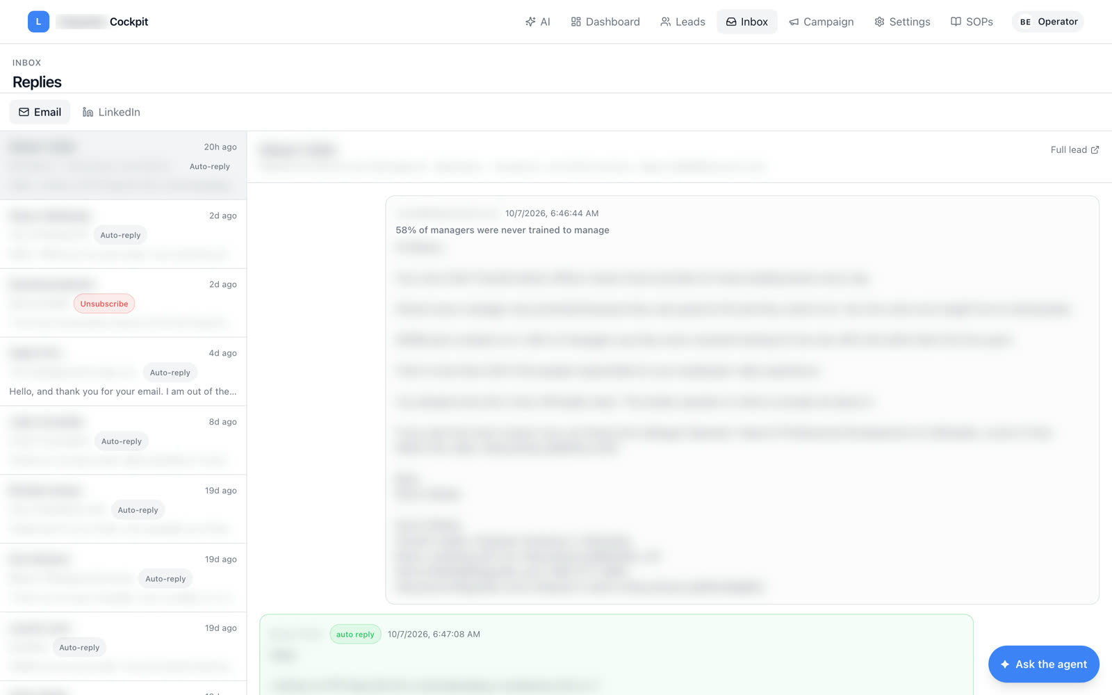 Conversation, lead and campaign share one control plane. case file