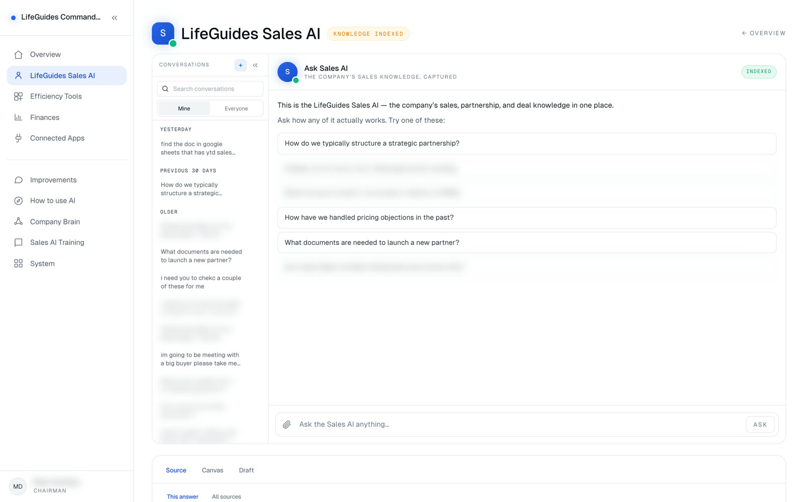 The LifeGuides Sales AI — the company's sales knowledge, captured and indexed