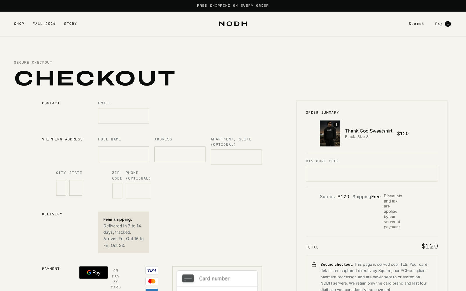 Checkout with card payment through Square