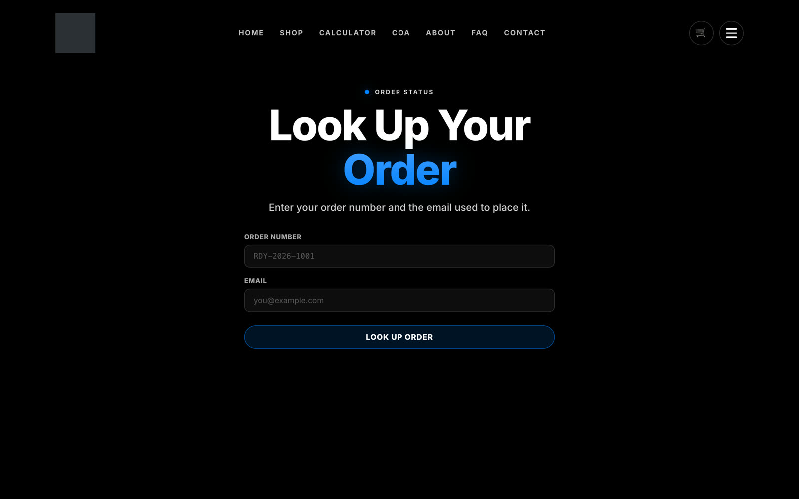 Self-serve order and status lookup by order number and email