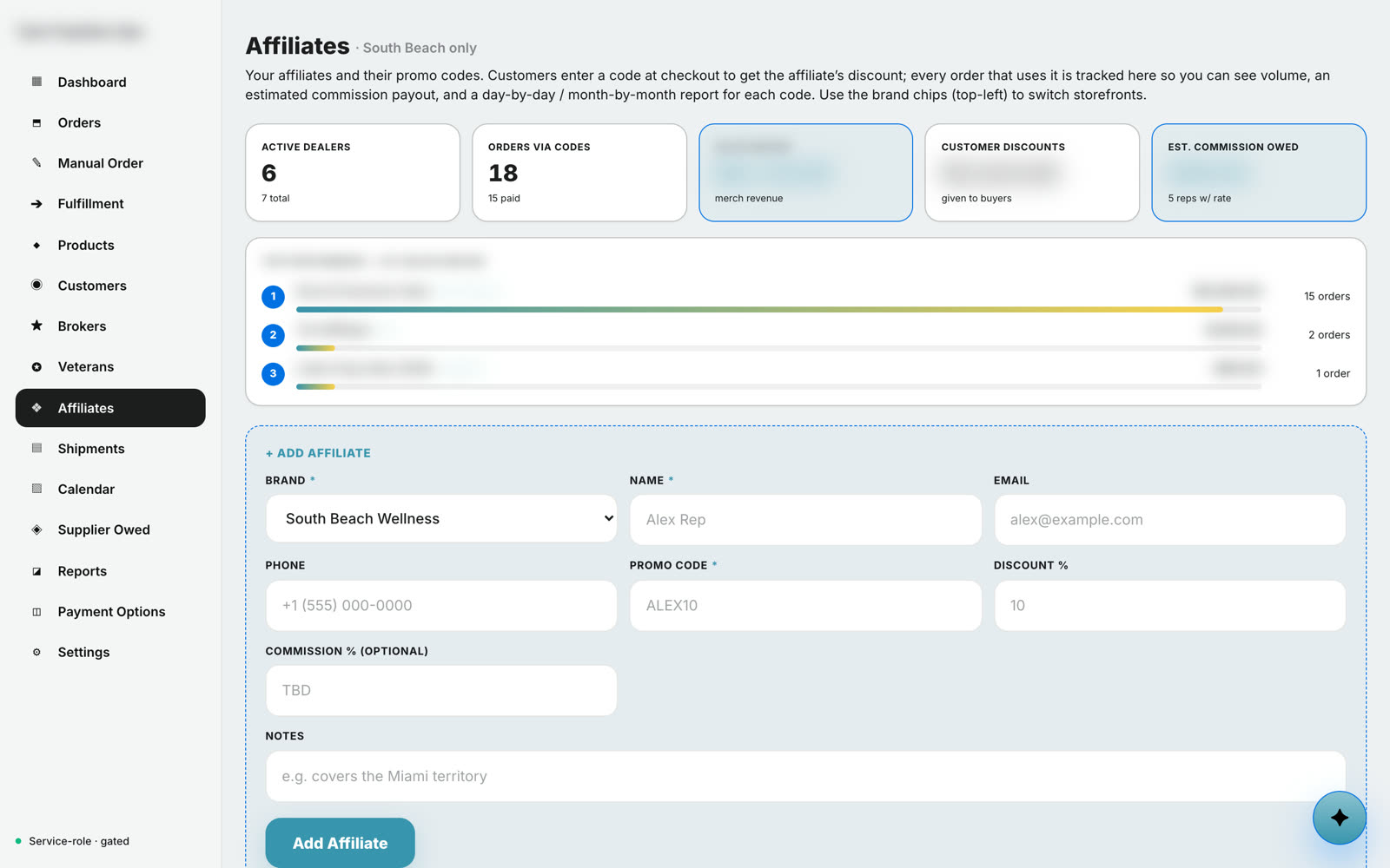 Affiliate codes and payout reporting