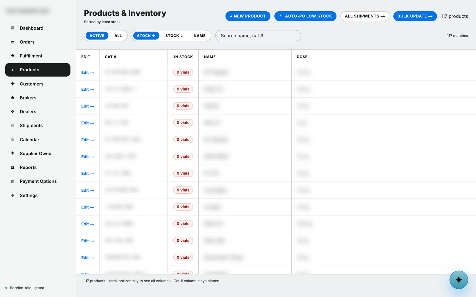 The products and inventory console